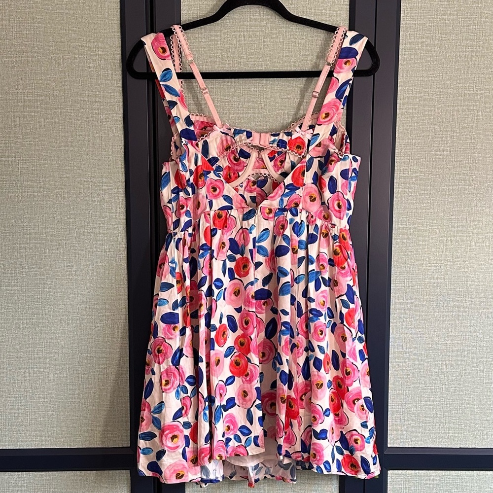 For Love & Lemons Gianna Silky Blue/Pink Floral Mini Dress + Bra, NWT, Size M - Picture 7 of 11